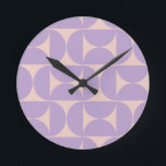 Mid Century Modern Pattern Lavender Round Clock<br><div class="desc">Retro Mid Century Modern Pattern – Abstract Geometric Shapes – Minimalist Pattern in lavender / purple / lilac and beige.</div>