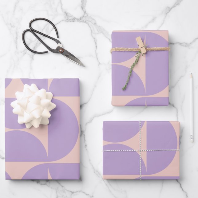Mid Century Modern Pattern Lavender Wrapping Paper Sheet (Front)
