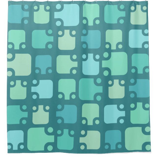 Mid Century Modern Pattern Ocean Blue Shower Curtain (Front)