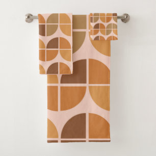 Mid Century Modern Pattern orange brown Bath Towel Set