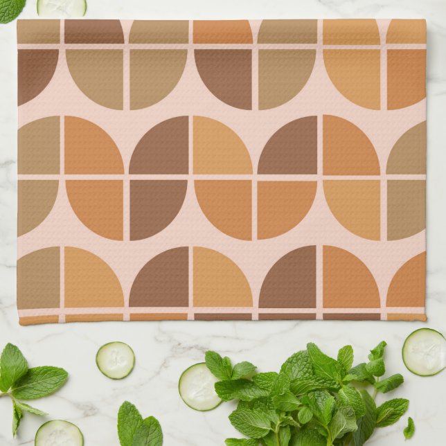  Mid Century Modern Pattern orange brown  Tea Towel (Folded)
