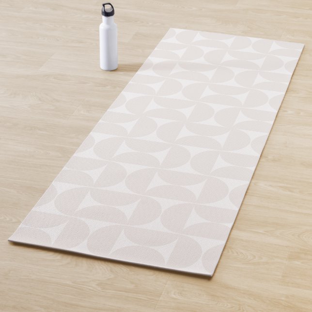 Mid Century Modern Pattern Pale Beige And White Yoga Mat (In Situ)