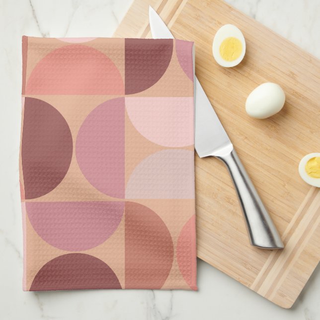 Mid Century Modern Pattern Peach Fuzz Tea Towel (Quarter Fold)