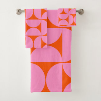 Mid Century Modern Pattern Preppy Pink And Orange Bath Towel Set