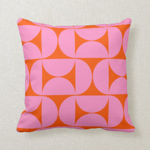 Mid Century Modern Pattern Preppy Pink And Orange Cushion