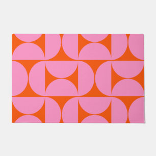 Mid Century Modern Pattern Preppy Pink And Orange Doormat