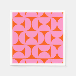 Mid Century Modern Pattern Preppy Pink And Orange Napkin