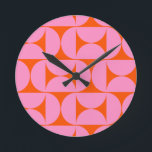 Mid Century Modern Pattern Preppy Pink And Orange Round Clock<br><div class="desc">Retro Mid Century Modern Pattern – Abstract Geometric Shapes – Cute and Minimalist Pattern in pink and orange.</div>