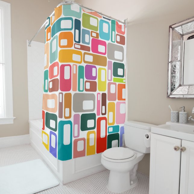 Mid-Century Modern Pattern Shower Curtain (In Situ)
