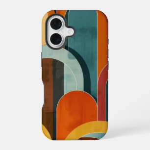 Mid-Century Modern Pattern Teal Orange Red Yellow iPhone 16 Case