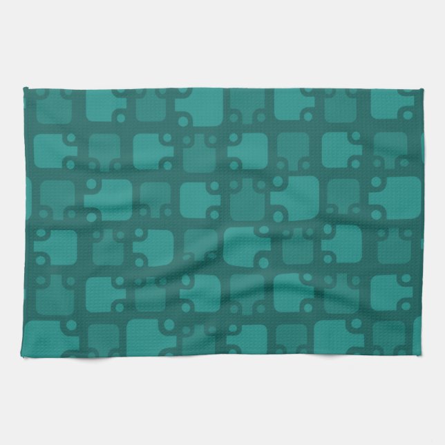 Mid Century Modern Pattern Teal Tea Towel (Horizontal)
