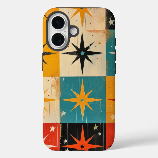 Mid-Century Modern Pattern Teal Yellow Red Case-Mate iPhone Case (Back)