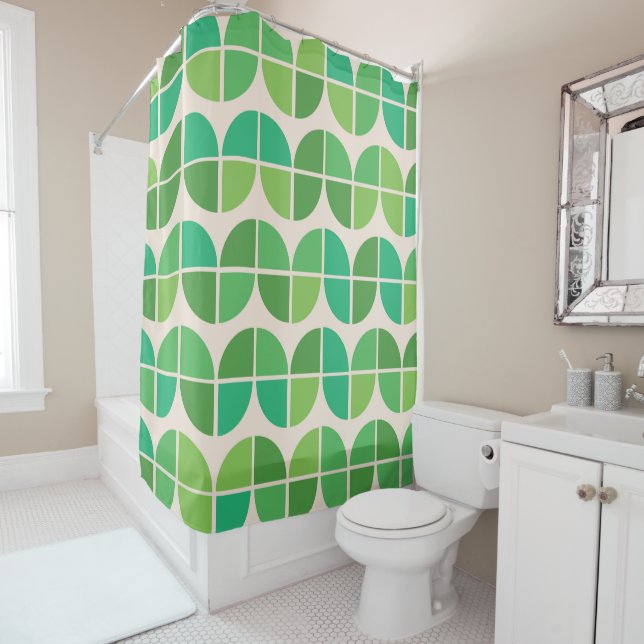  Mid Century Modern  Pattern with geometric green  Shower Curtain (In Situ)