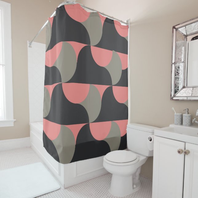 Mid-Century Modern peach and grey    Shower Curtain (In Situ)