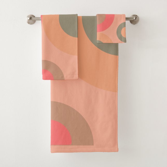 Mid-Century Modern Peach and Olive    Bath Towel Set (Insitu)