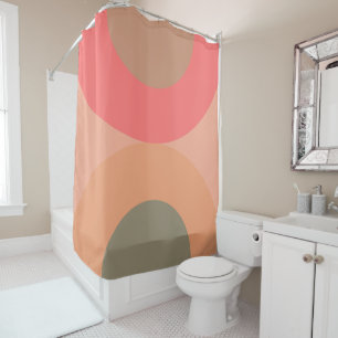 Mid-Century Modern Peach and Olive   Shower Curtain