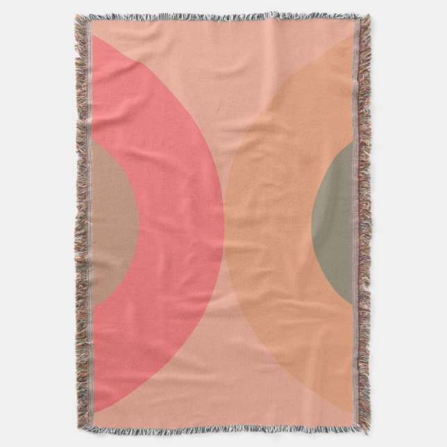 Mid-Century Modern Peach and Olive  Throw Blanket (Front Vertical)