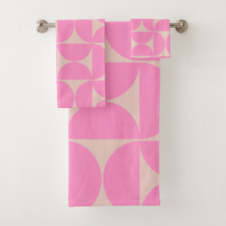 Mid Century Modern Peach And Pink Preppy Pattern Bath Towel Set