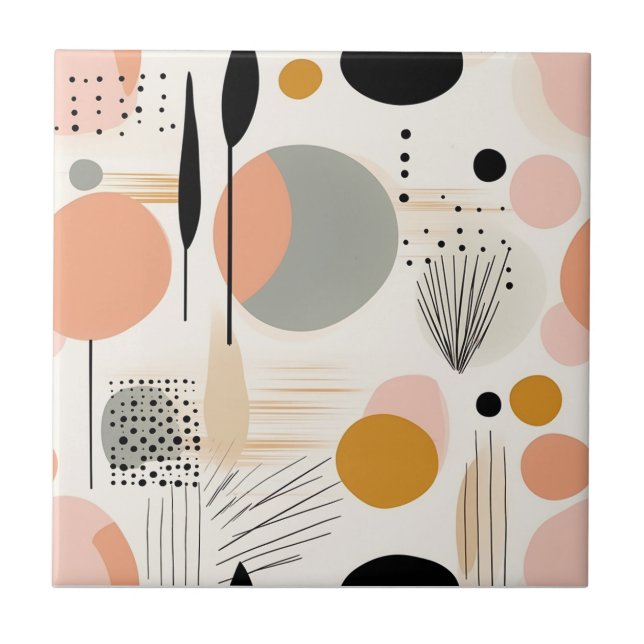 Mid Century Modern Peach Gold Abstract Tile (Front)