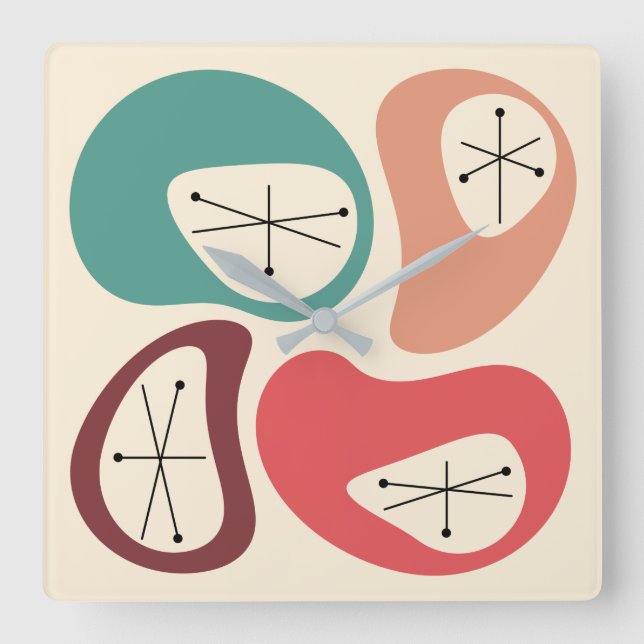 Mid Century Modern Pebbles 2 Square Wall Clock (Front)