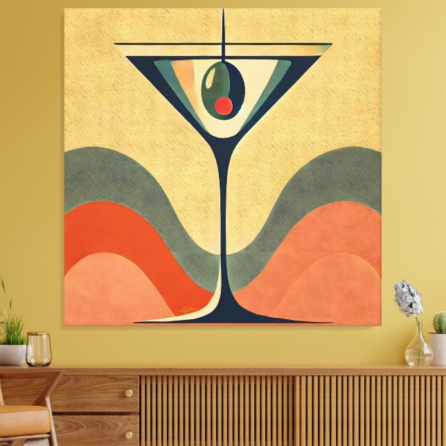 Mid Century Modern "pimento olive martini wave" Canvas Print (Insitu(LivingRoom))
