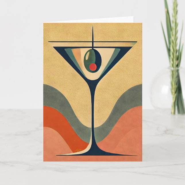 Mid Century Modern "pimento olive martini wave" Card (Front)