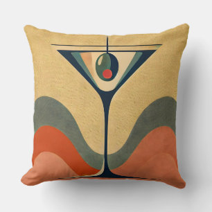 Mid Century Modern "pimento olive martini wave" Cushion