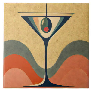 Mid Century Modern "pimento olive martini wave" Tile