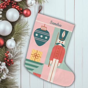 Mid-Century Modern Pink And Green Personalised Large Christmas Stocking