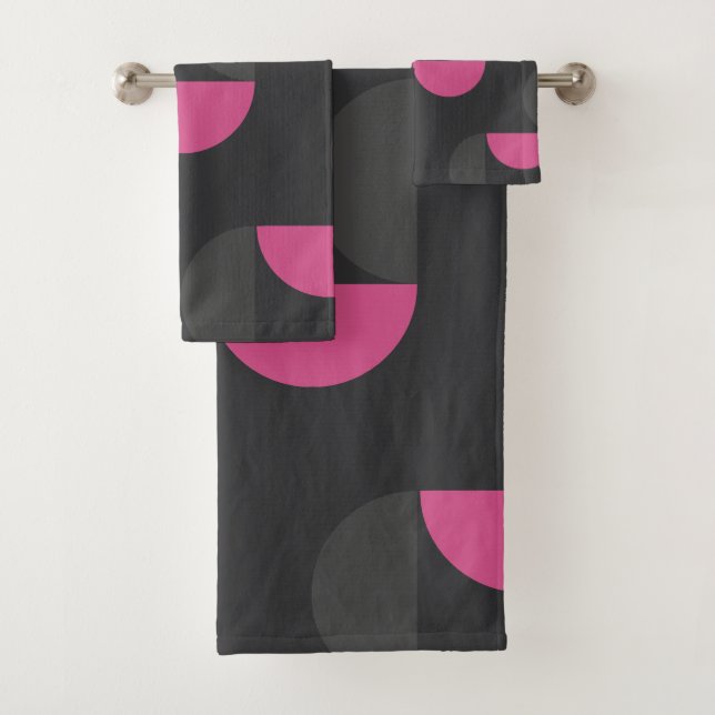 Mid-Century Modern pink and grey   Bath Towel Set (Insitu)