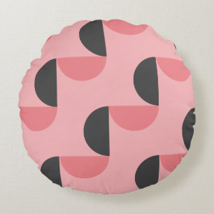 Mid-Century Modern Pink and grey     Round Cushion