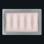 Mid Century Modern Pink Argyle Belt Buckle<br><div class="desc">This Mid Century Modern Pink Argyle Belt Buckle (large print) pattern features a First Lady pink background and a pattern of mod, translucent, blush diamonds overlaying larger, vintage cream diamonds with gold coloured, space age speckles. This minimalist inspired, deconstructed argyle is a simplistic throwback of the larger than life atomic...</div>