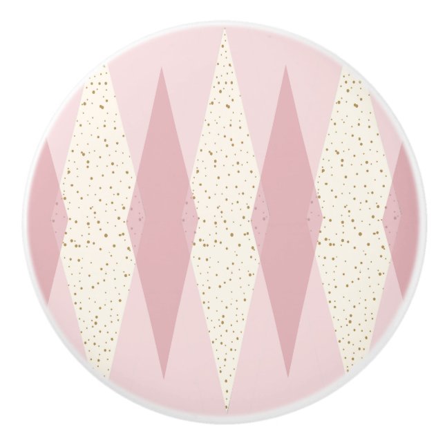 Mid Century Modern Pink Argyle Ceramic Knob (Front)