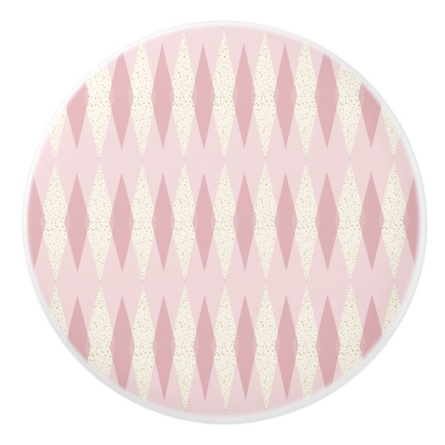 Mid Century Modern Pink Argyle Ceramic Knob (Front)