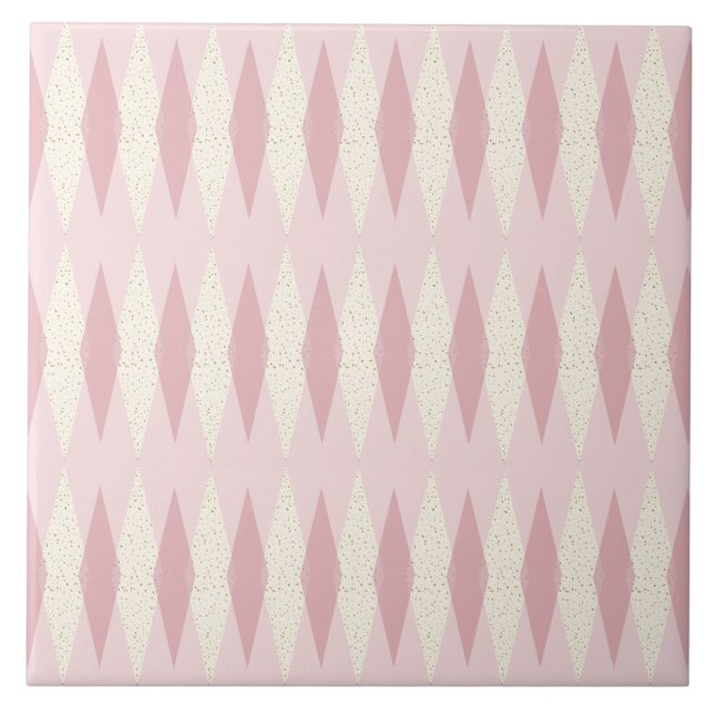 Mid Century Modern Pink Argyle Large Ceramic Tile (Front)