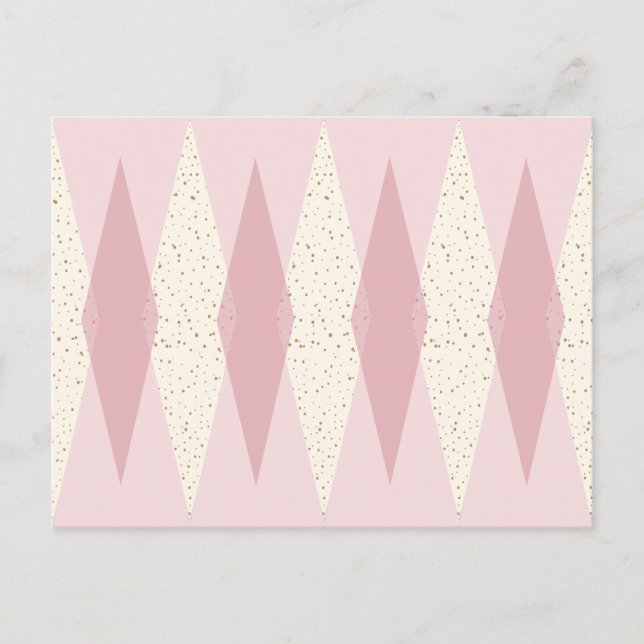 Mid Century Modern Pink Argyle Postcard (Front)