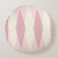 Mid Century Modern Pink Argyle Round Pillow