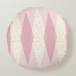 Mid Century Modern Pink Argyle Round Pillow