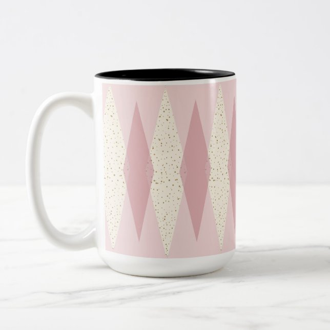 Mid Century Modern Pink Argyle Two Tone Mug (Left)