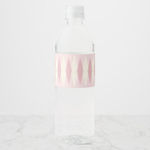 Mid Century Modern Pink Argyle Water Bottle Labels