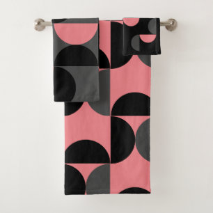 Mid-Century Modern Pink black and gray Bath Towel Set