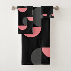 Mid-Century Modern Pink black and grey  Bath Towel Set