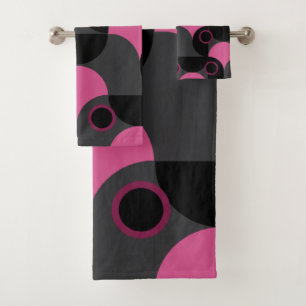 Mid-Century Modern Pink black and grey Bath Towel Set