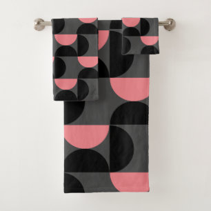 Mid-Century Modern Pink Black and Grey   Bath Towel Set