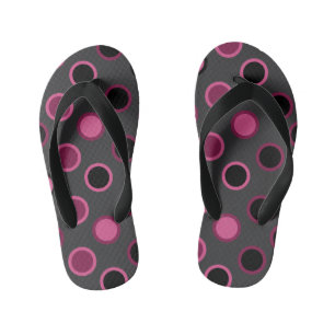 Mid-Century Modern pink, black and grey dots Kid's Jandals