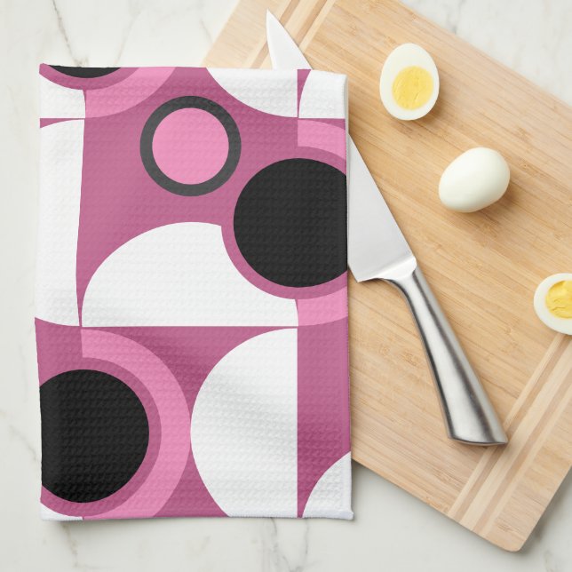 Mid-Century Modern pink, black and grey        Tea Towel (Quarter Fold)