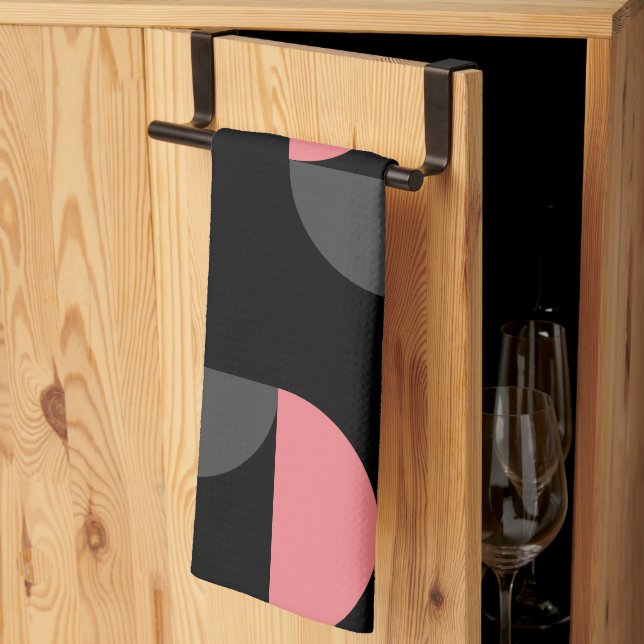 Mid-Century Modern Pink black and grey  Tea Towel (Thirds Fold)