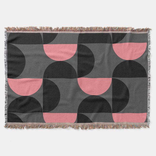 Mid-Century Modern Pink Black and Grey   Throw Blanket (Front)
