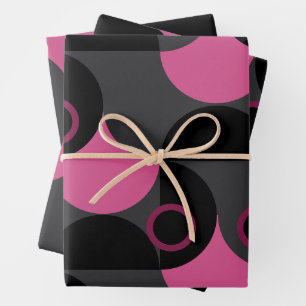 Mid-Century Modern Pink black and grey     Wrapping Paper Sheet