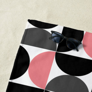 Mid-Century Modern Pink Black and White Beach Towel